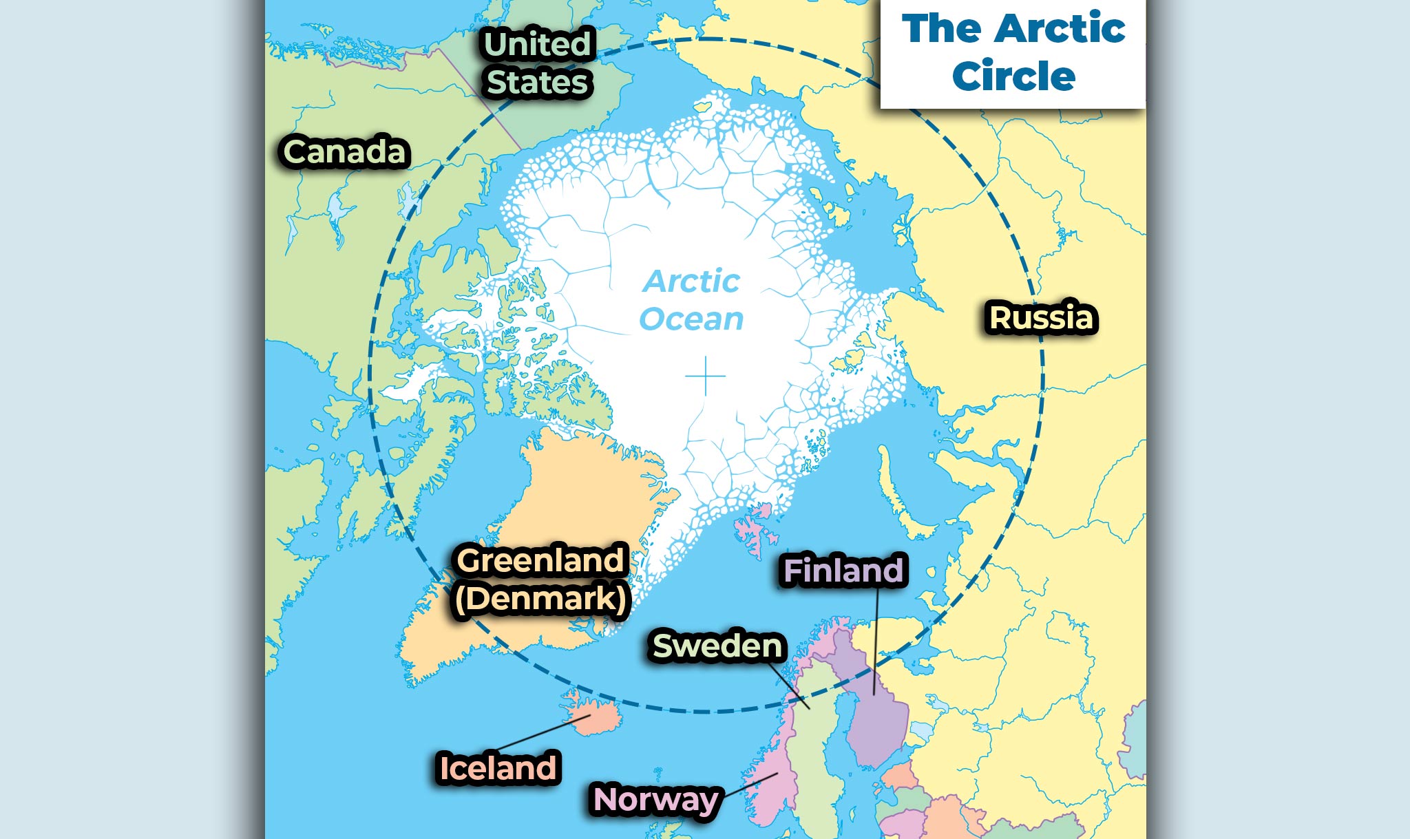 The Arctic Circle includes parts of eight nations.