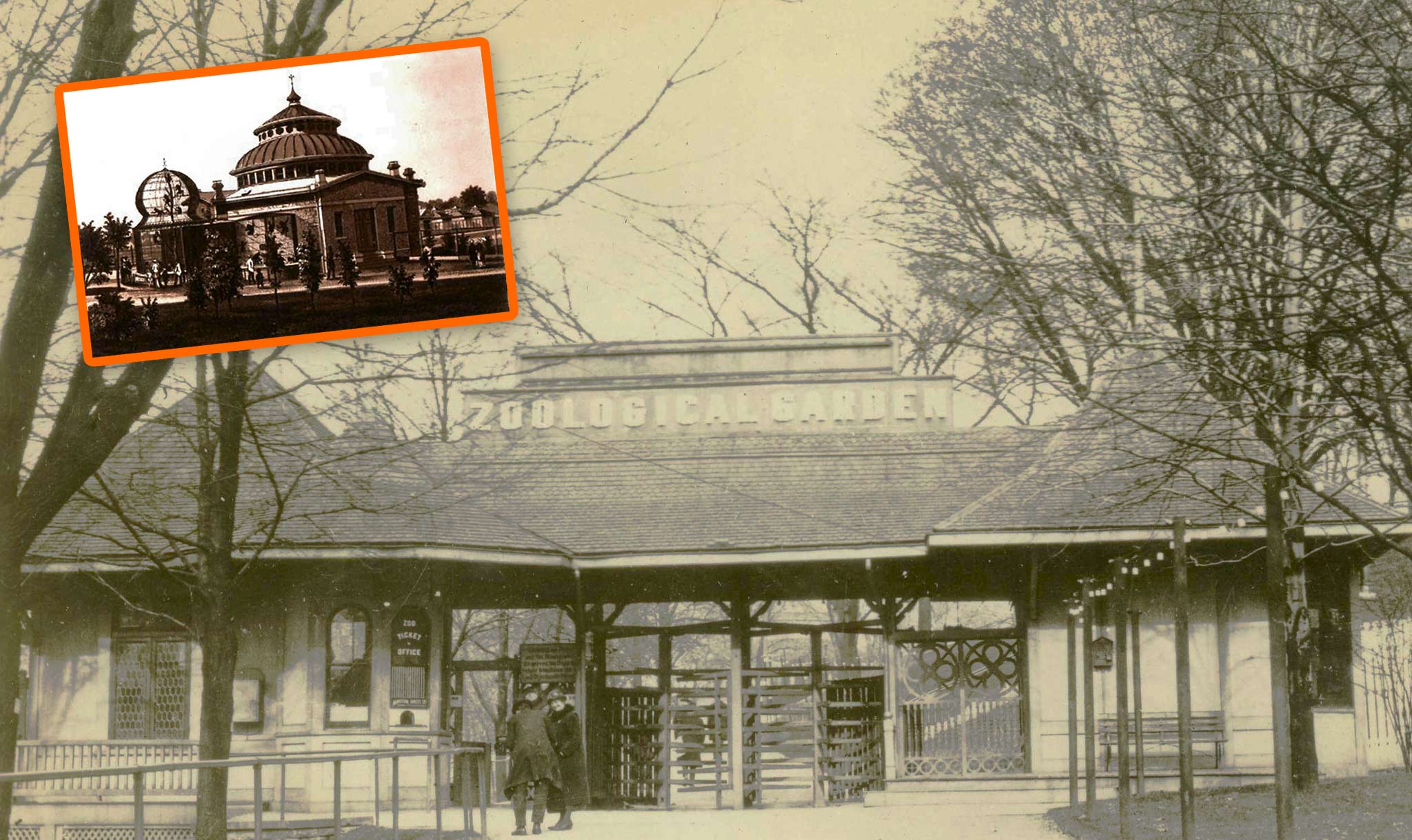 The Cincinnati Zoo from the 1920s with a building from 1875