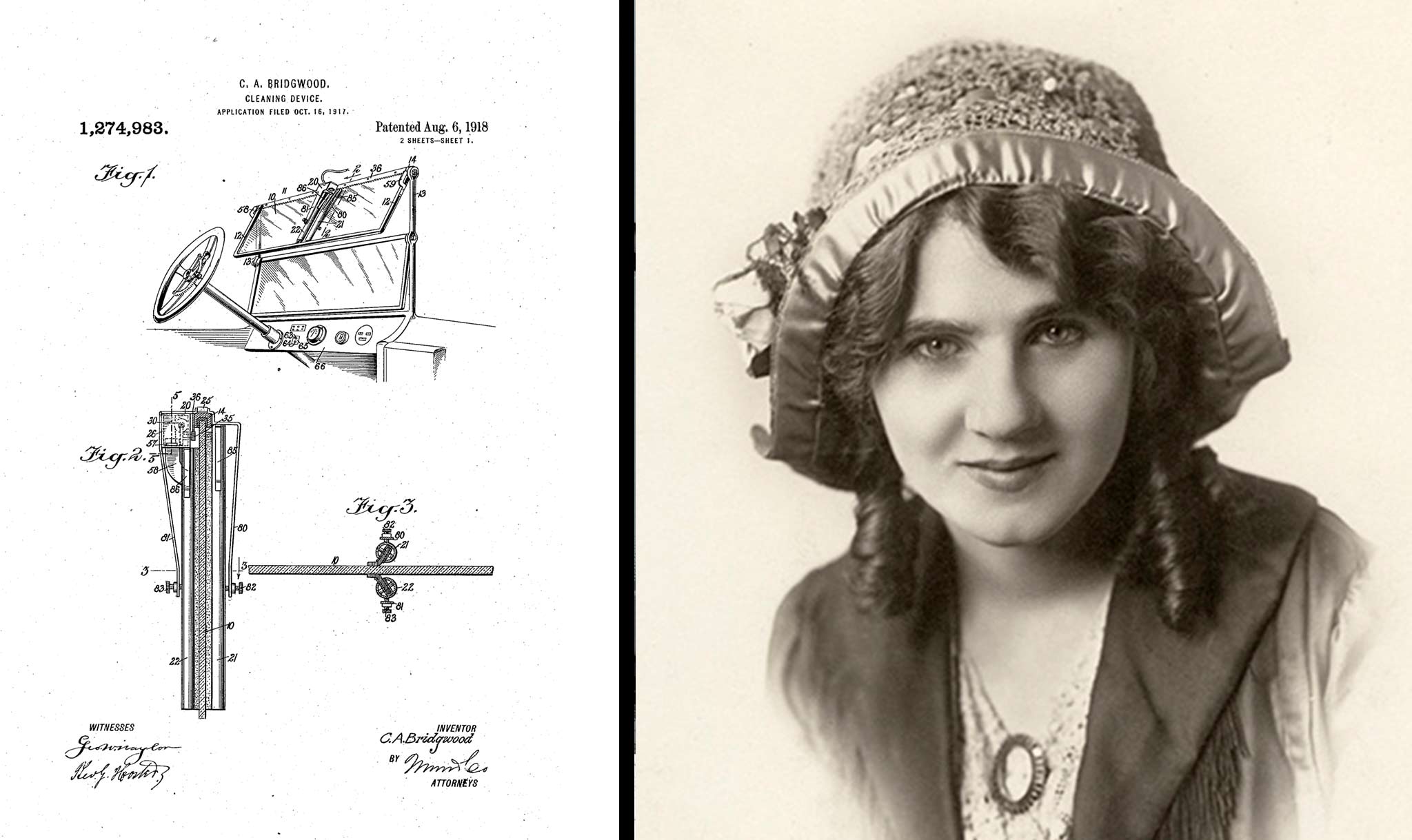 Charlotte Bridgwood’s patent (left) and Florence Lawrence