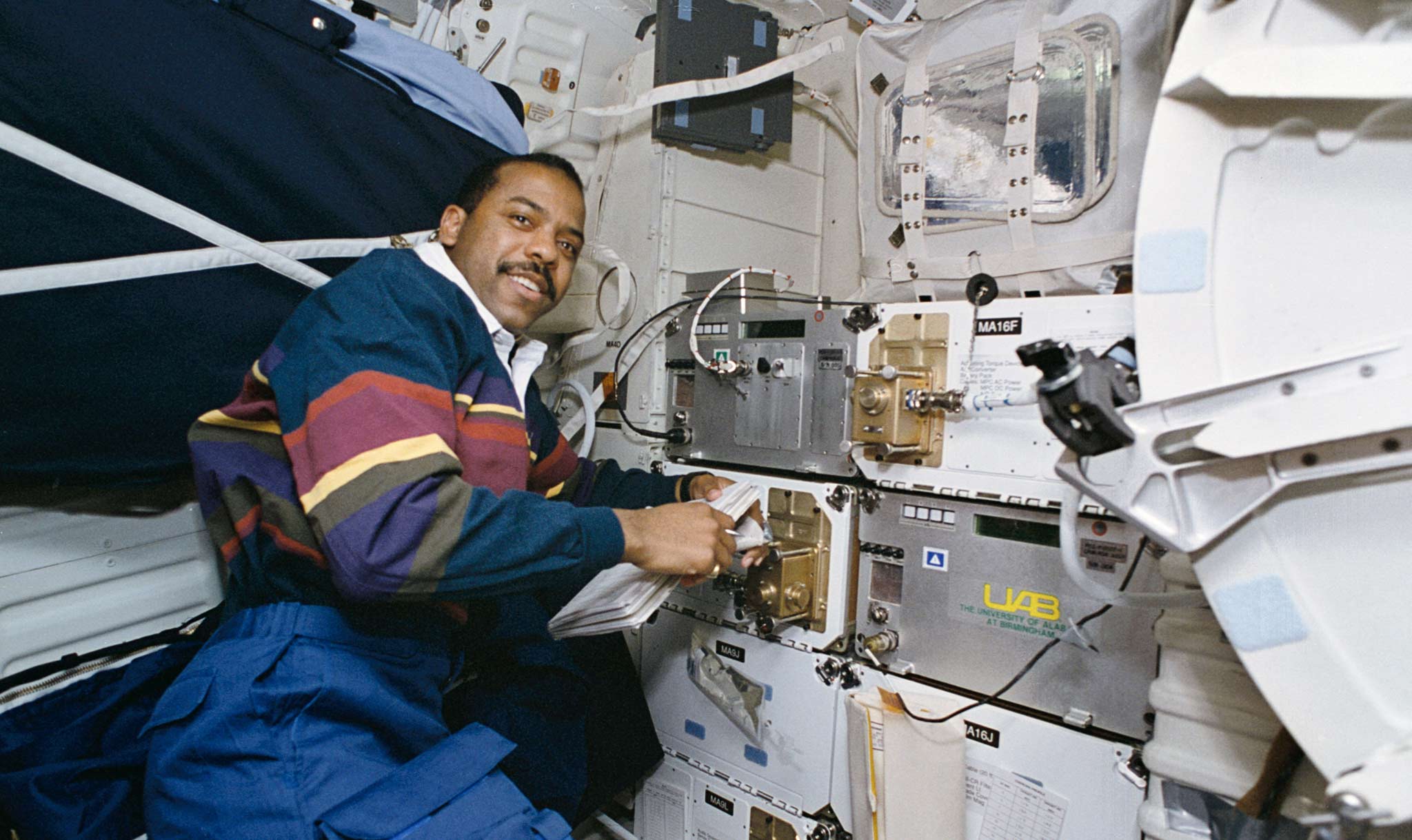 Harris smiles during his second trip to space in 1995.