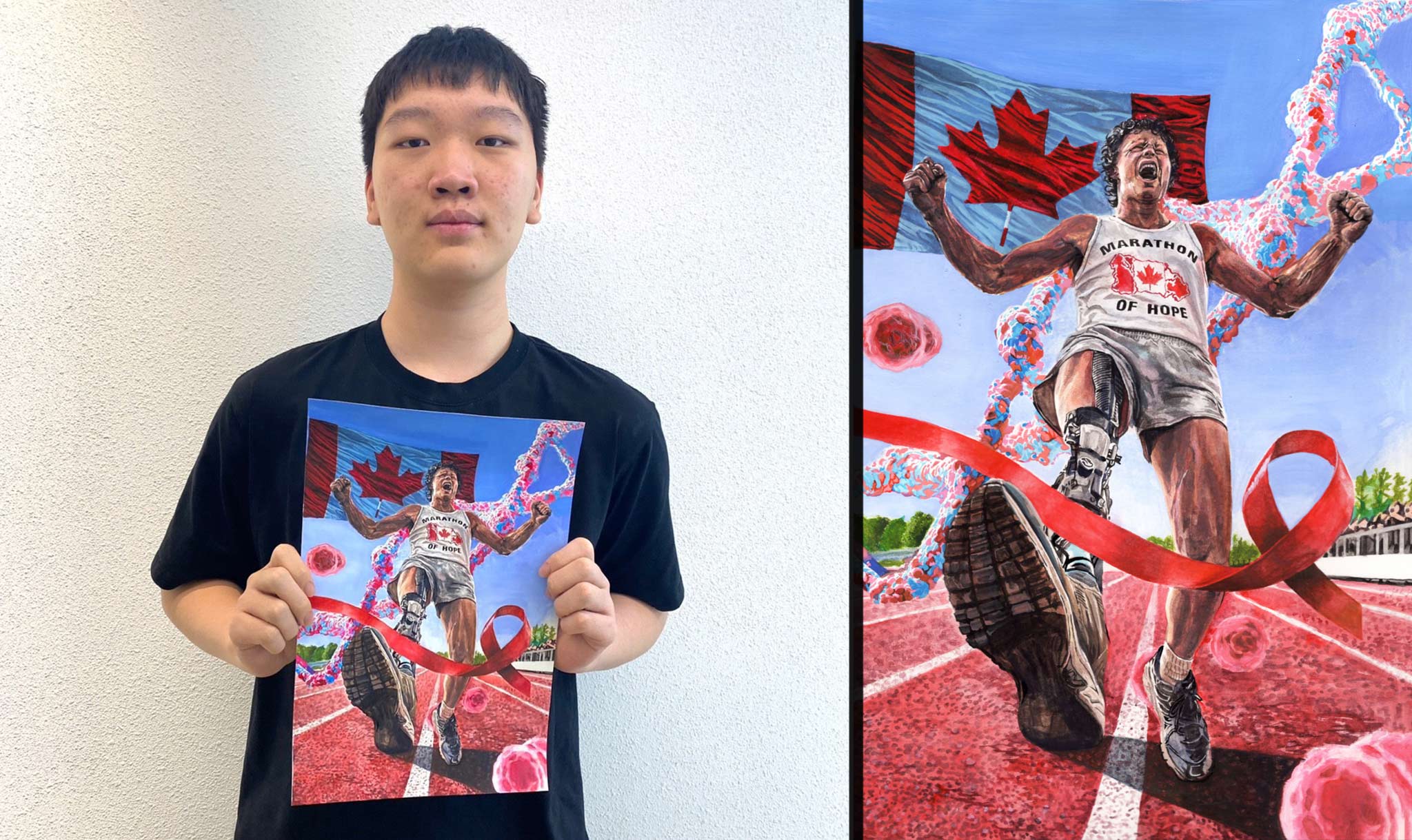 Melvin Woo won high school first place for a picture of Terry Fox.