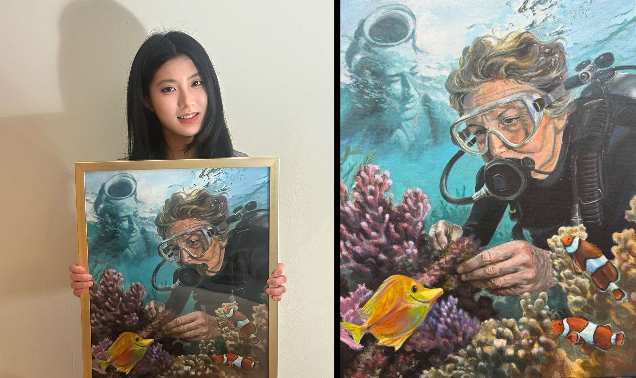 Tina Zhao made this painting about an ocean scientist.