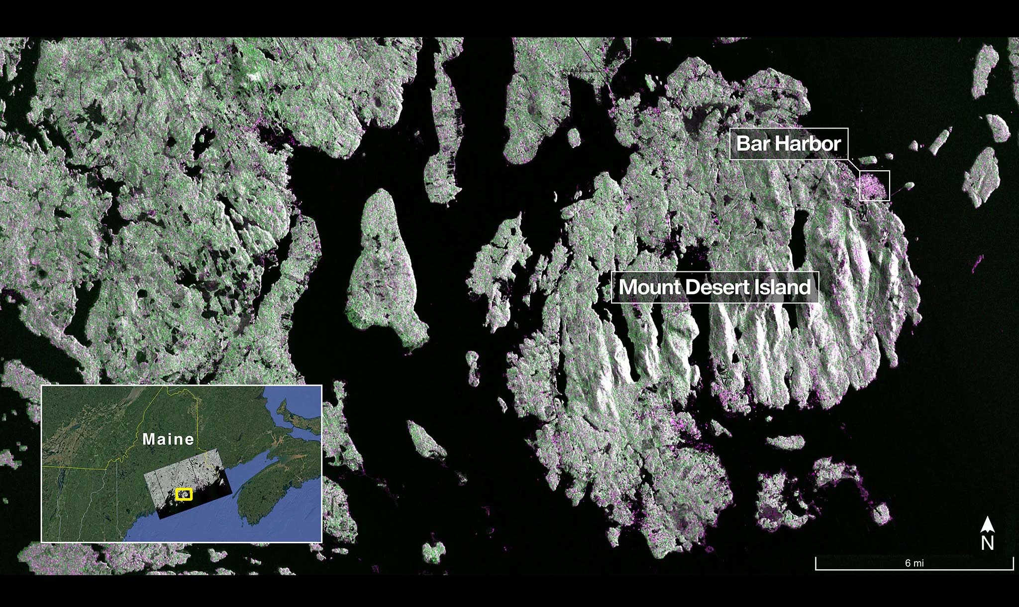 One image showed details on land from the coast of Maine.