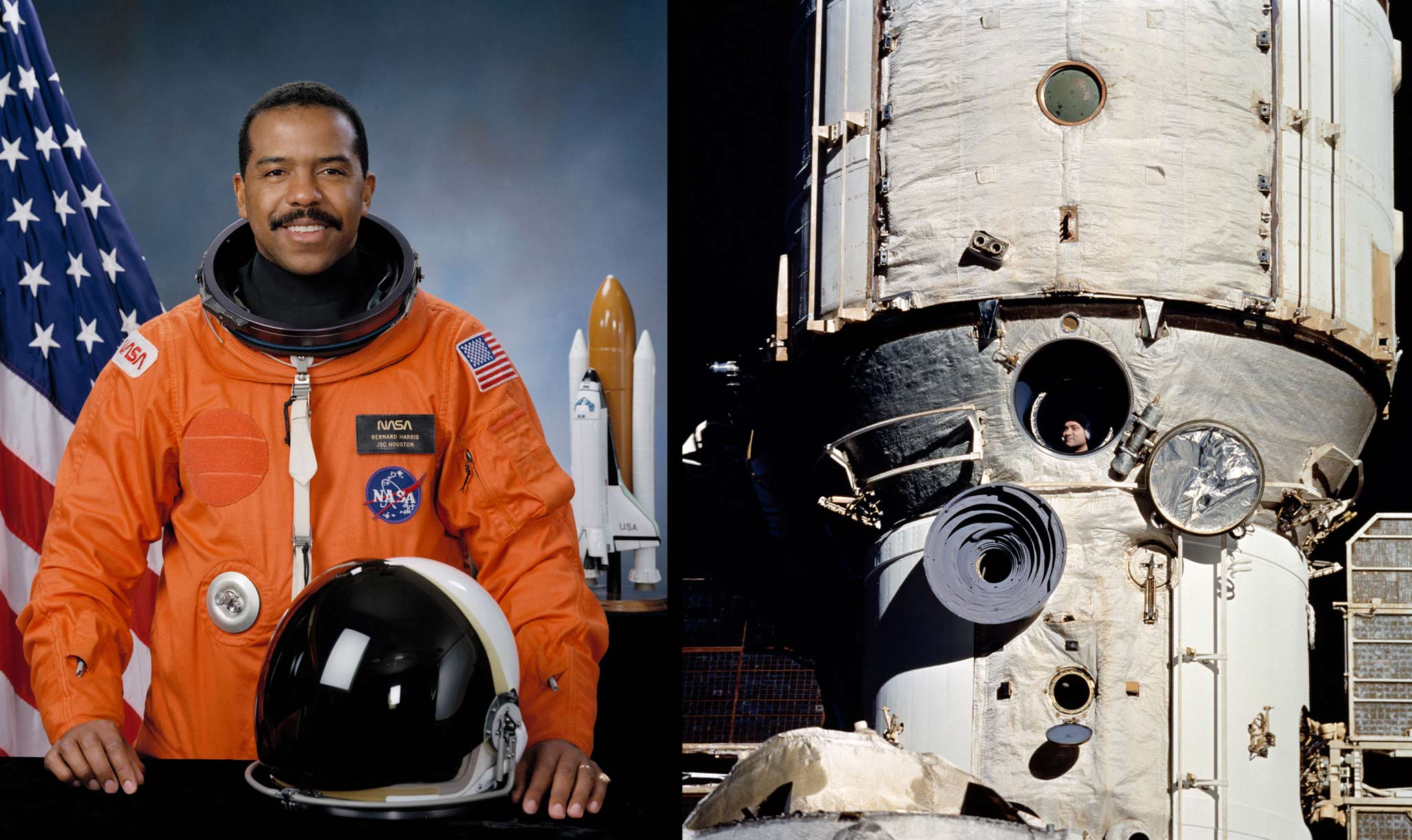 In 1995, Harris got to fly around the Russian space station, Mir.
