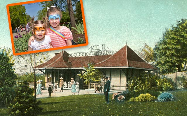 An early view of the zoo and visitors to the zoo today.