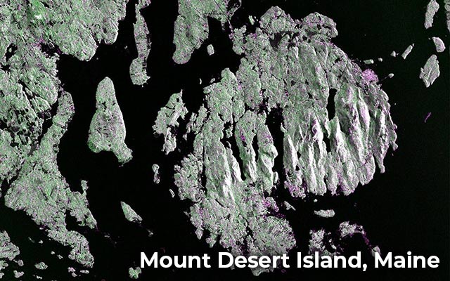 NISAR snapped this detailed photo above Mount Desert Island, Maine.