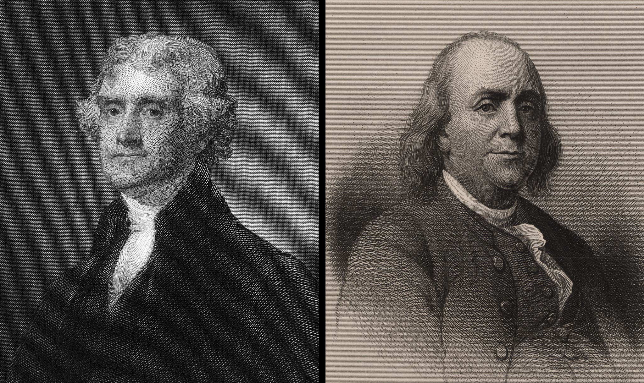 Thomas Jefferson (left) and Benjamin Franklin were also at the meeting.