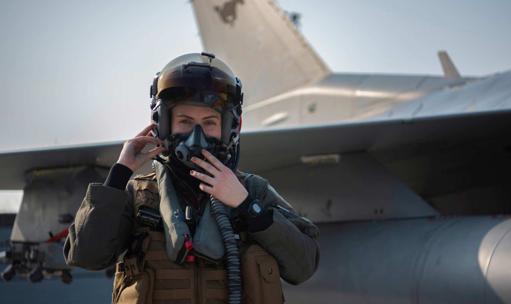 Dippel poses before boarding her aircraft.