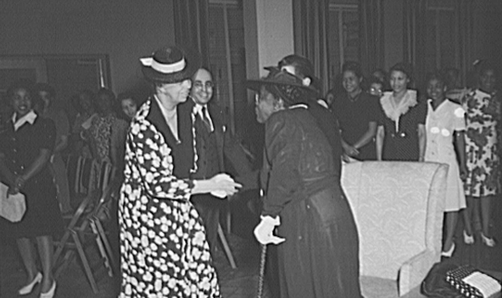 U.S. First Lady Eleanor Roosevelt (left) went to Slowe Hall in 1943.