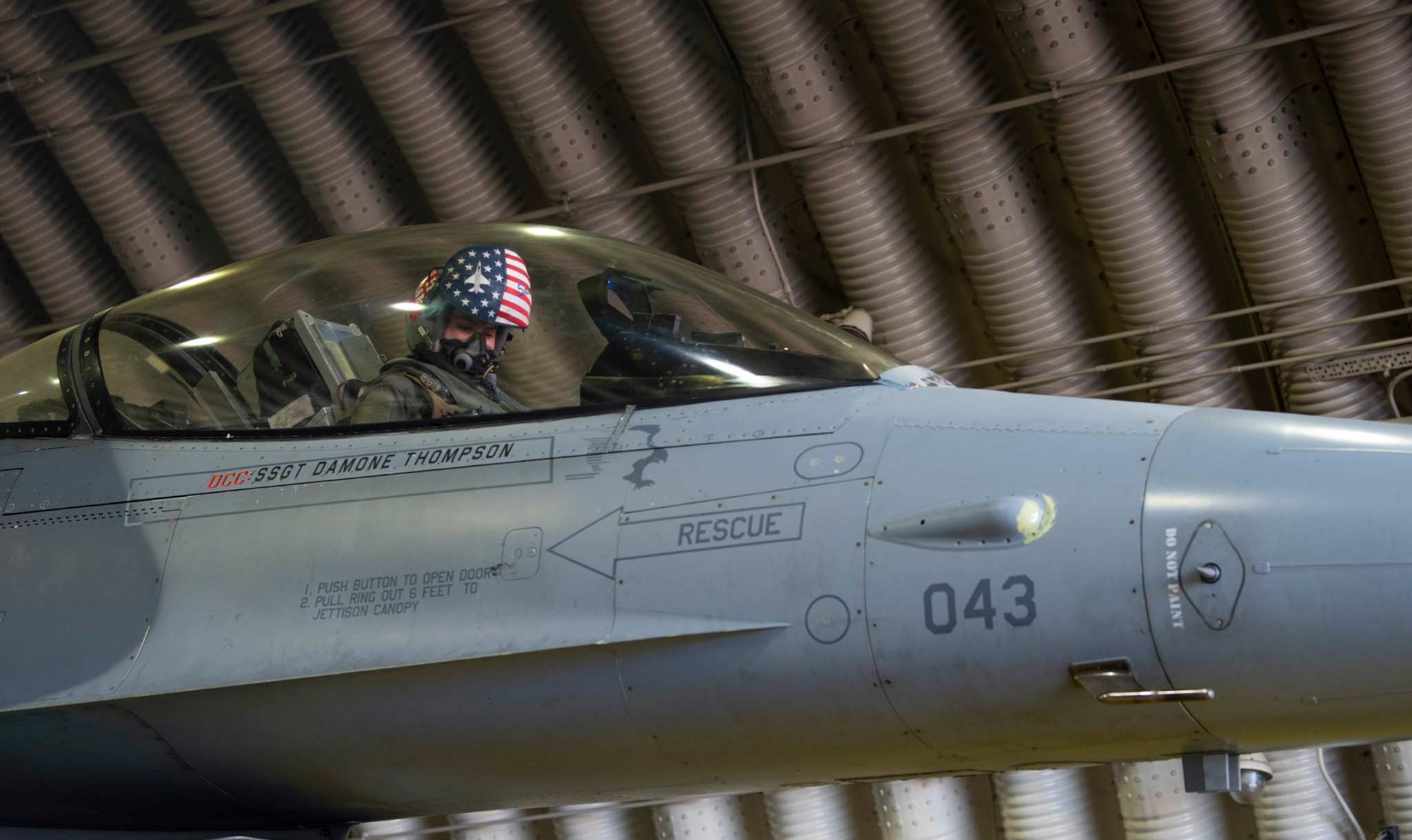 Inside the cockpit of the F-16.