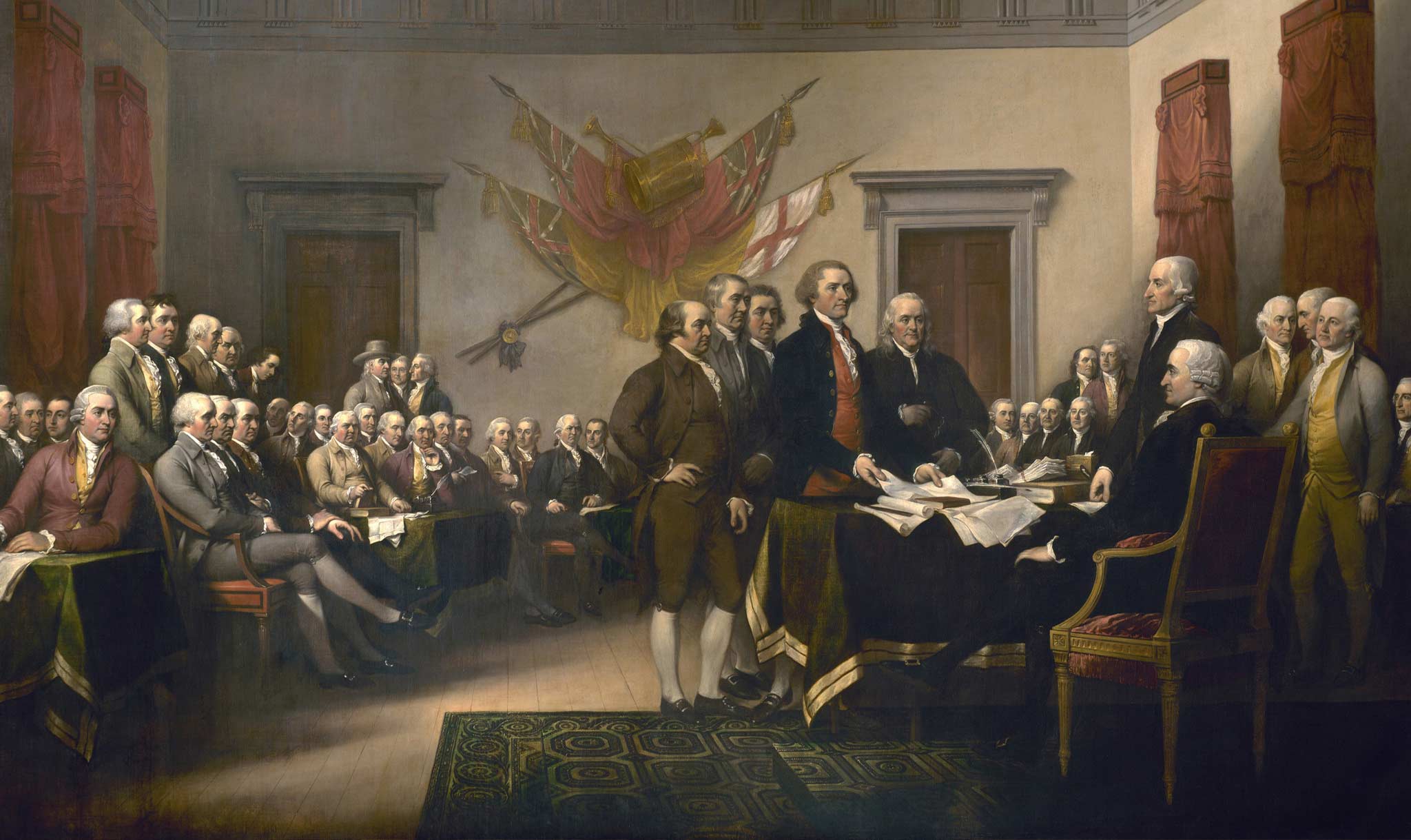 Members of Congress present the Declaration of Independence.