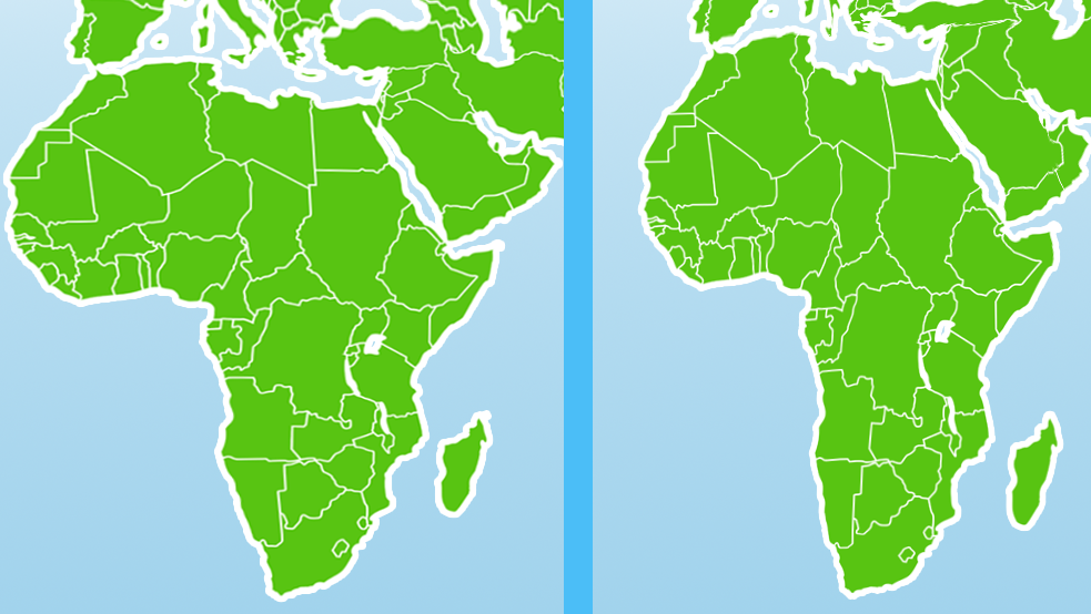 The Mercator map of Africa (left) | the Equal Earth map of Africa (right)