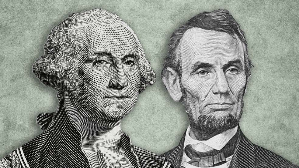 Presidents George Washington and Abraham Lincoln on U.S. money