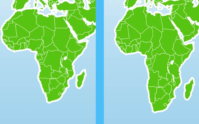 The Mercator map of Africa (left) | the Equal Earth map of Africa (right)