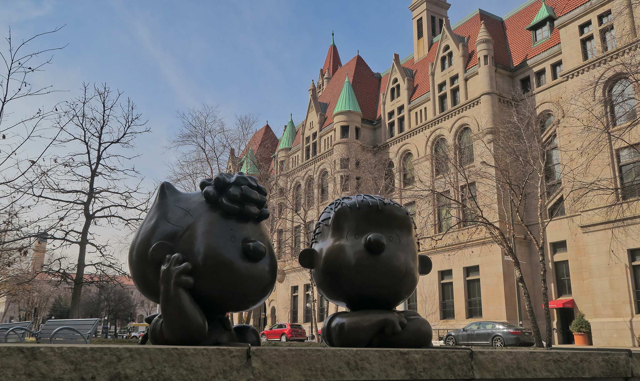 Statues of Lucy and Linus in St. Paul, Minnesota