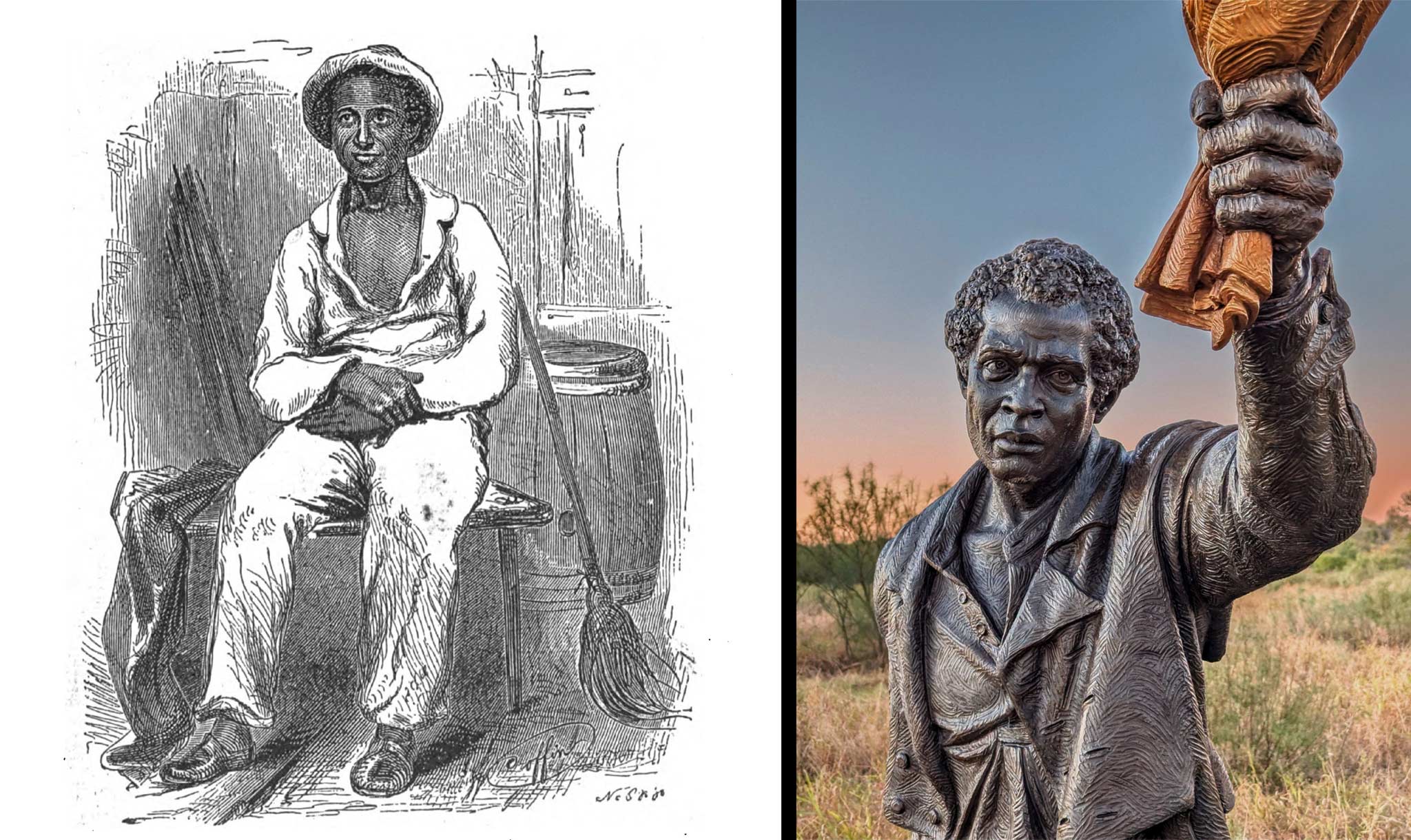 The statue of Solomon Northup on display at the plantation