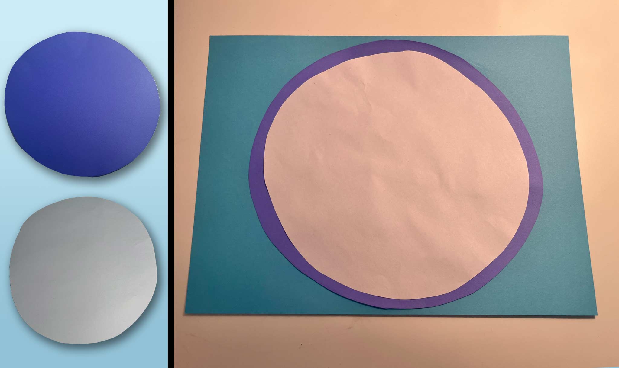 Cut out circles and stick them on a background.