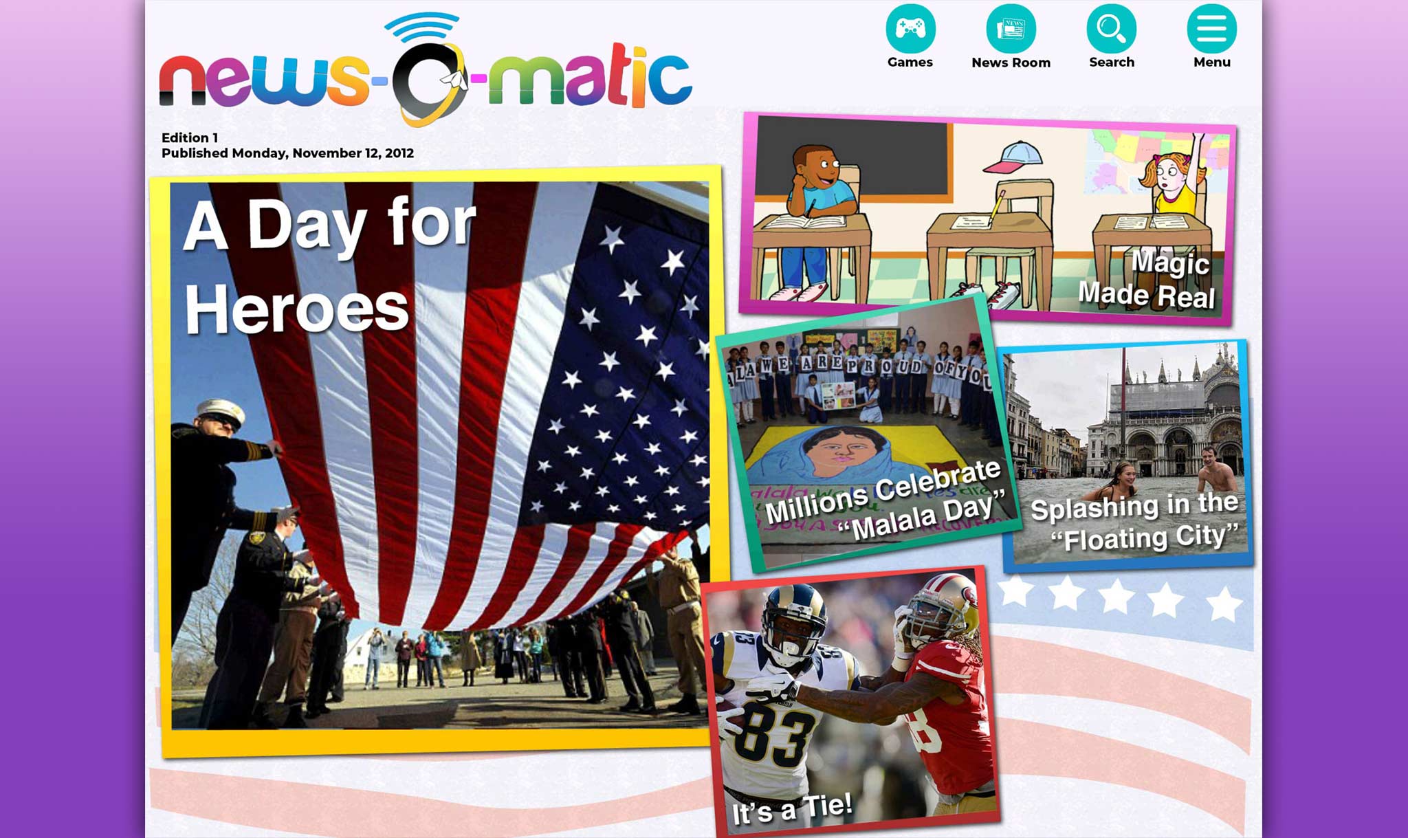 This is the first front page of News-O-Matic — 2,999 editions ago!