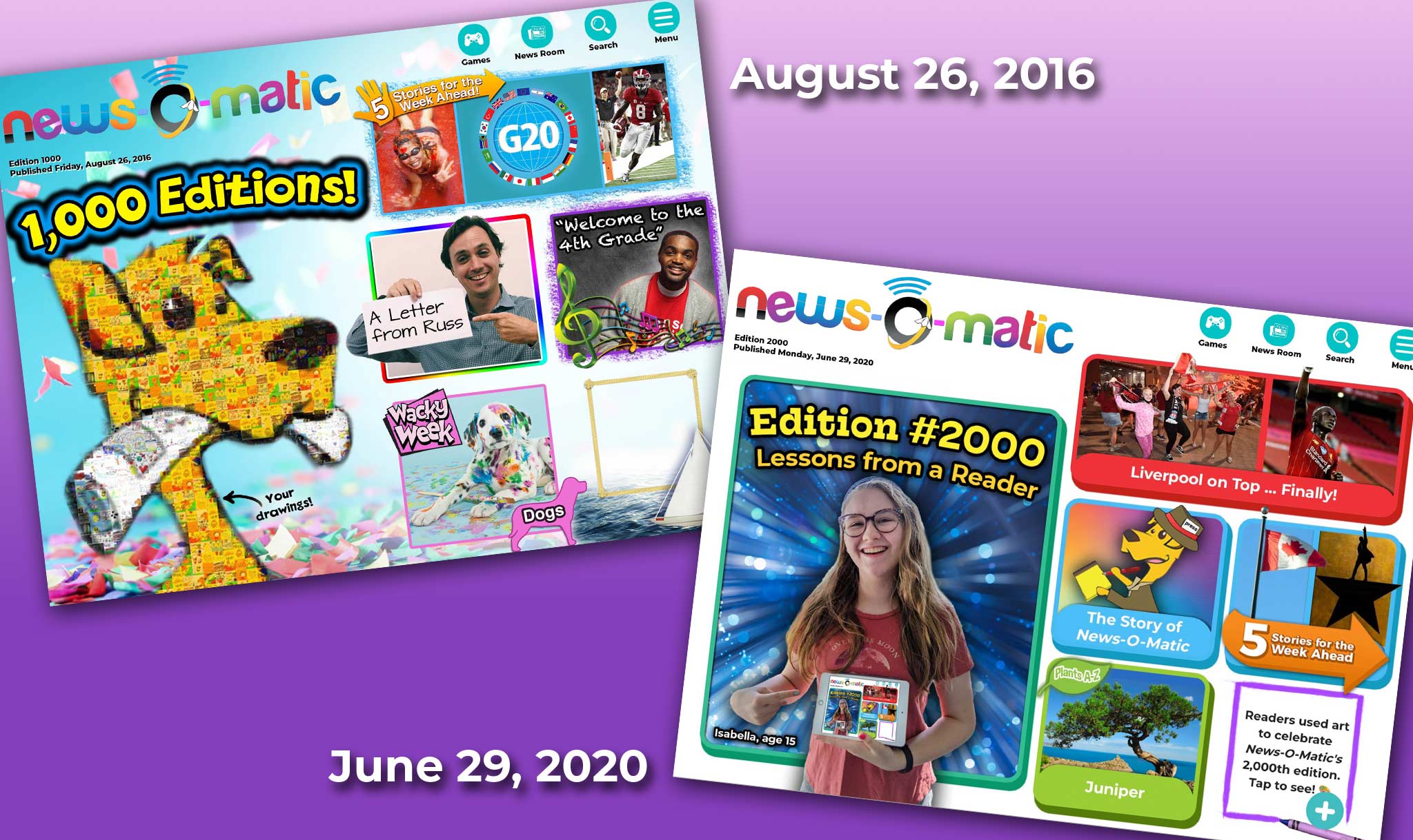 News-O-Matic reached editions 1,000 and 2,000 in 2016 and 2020.