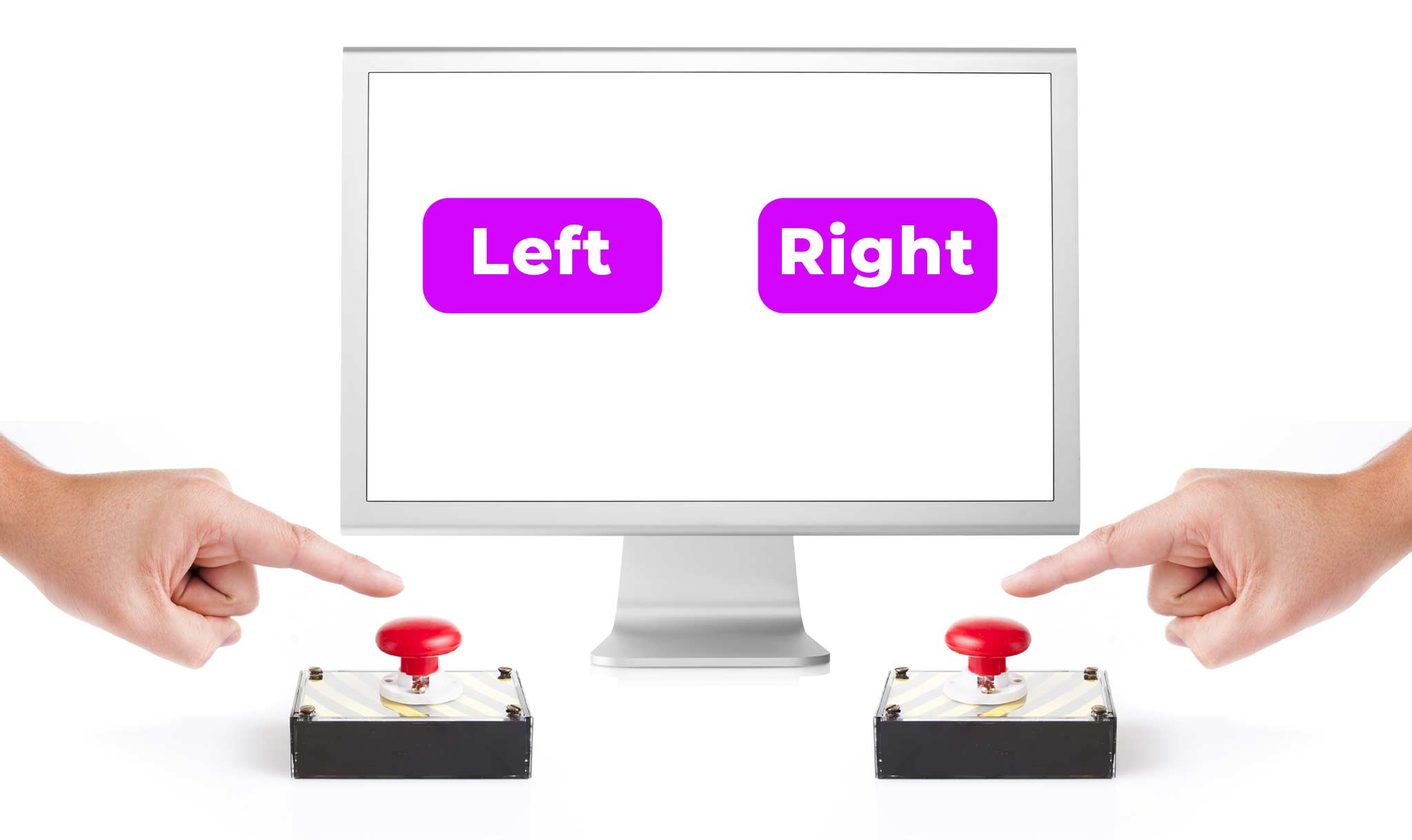 The Simon effect involves responding to an opposite side.