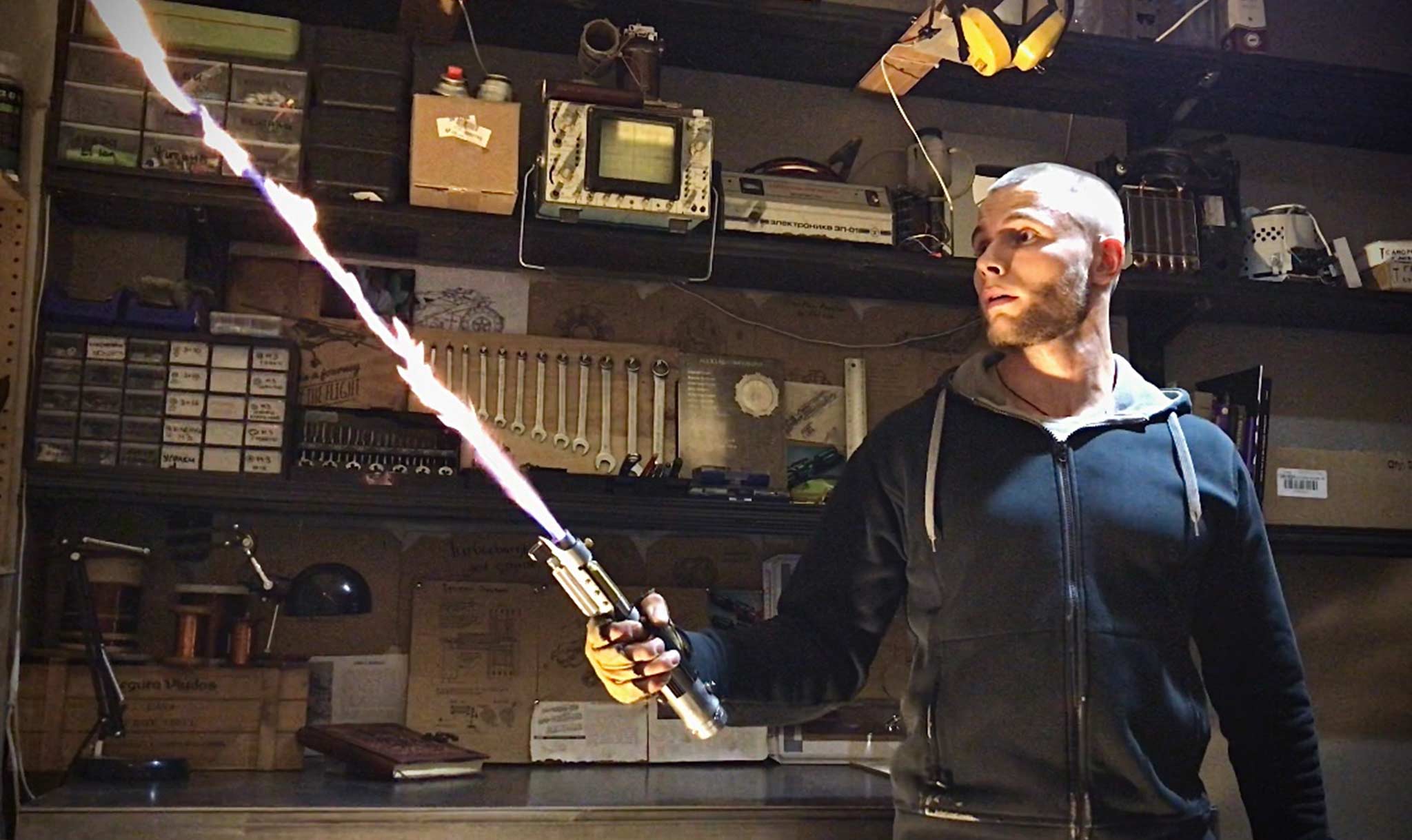Burkan built the world’s first retractable lightsaber!